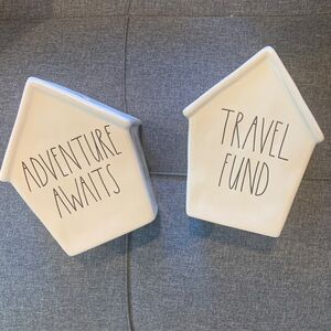 Rae Dunn White Adventure Awaits and Travel Fund House Decor